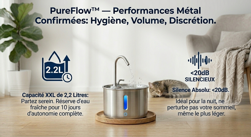 PureFlow™ - La Fontaine Intelligente Sans Fil à Détection de Mouvement + 4 filtres offerts